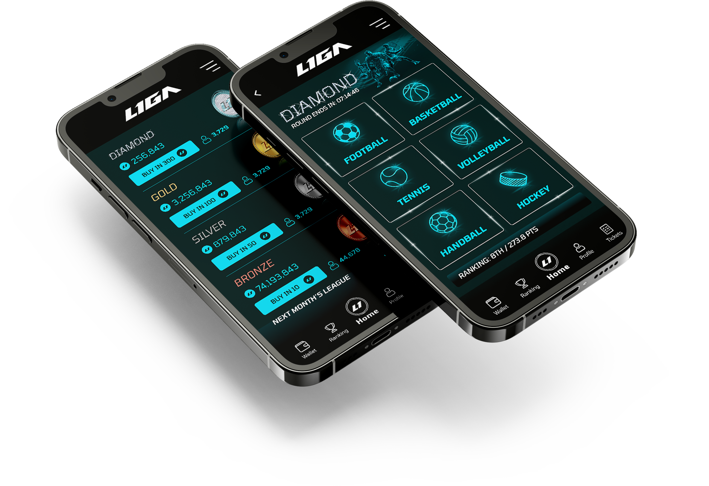 LIGA mobile app mockup